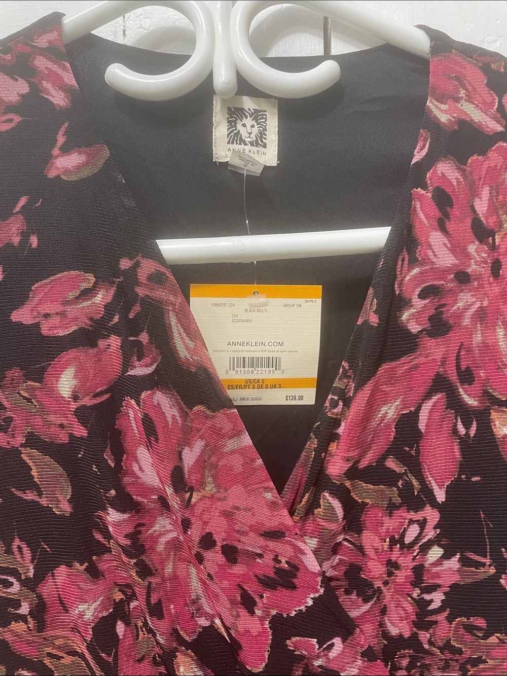 Anne Klein Black Dress with Burgundy Floral Print Mesh Fabric